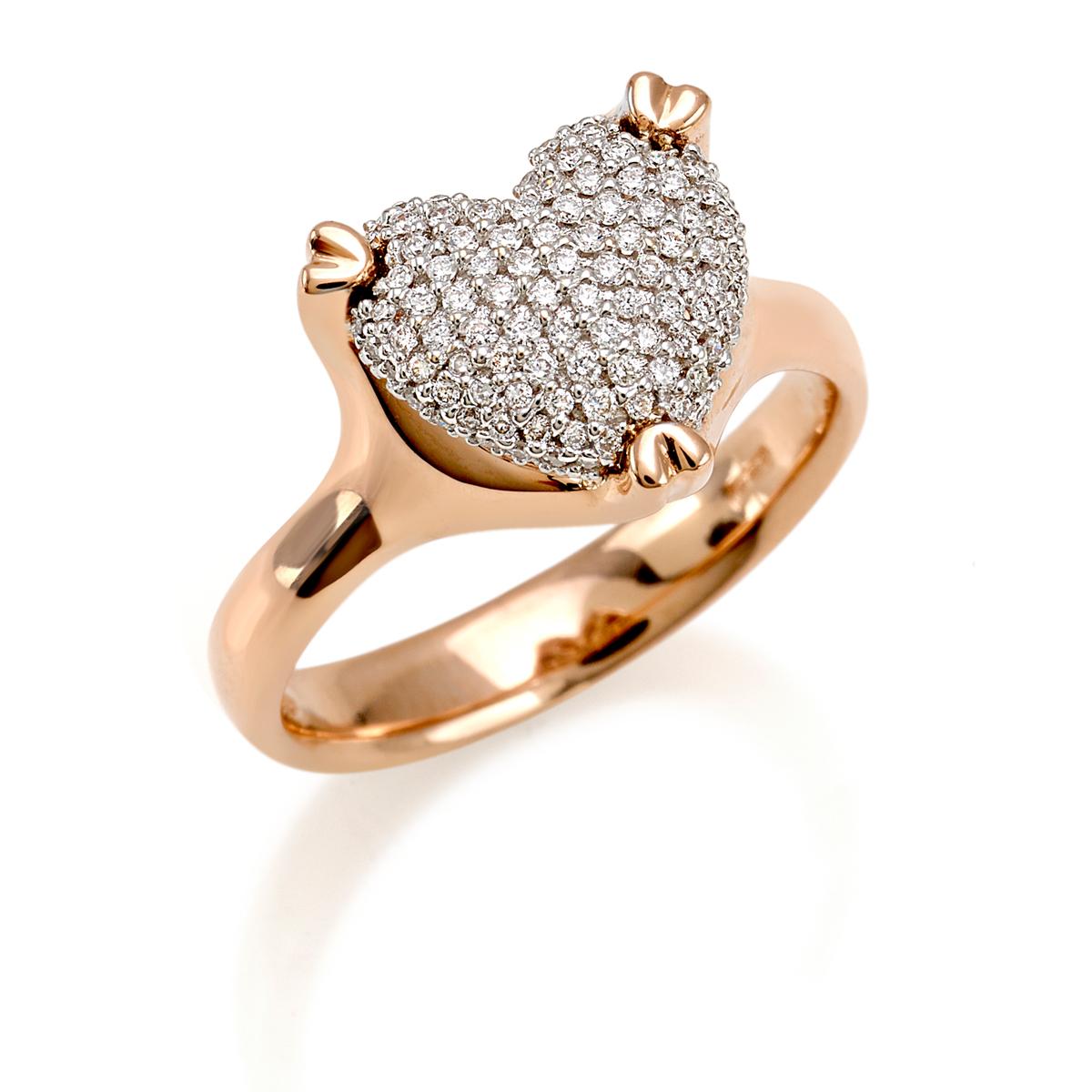Anello in oro 18 kt cuore con pavé di diamanti - AD653