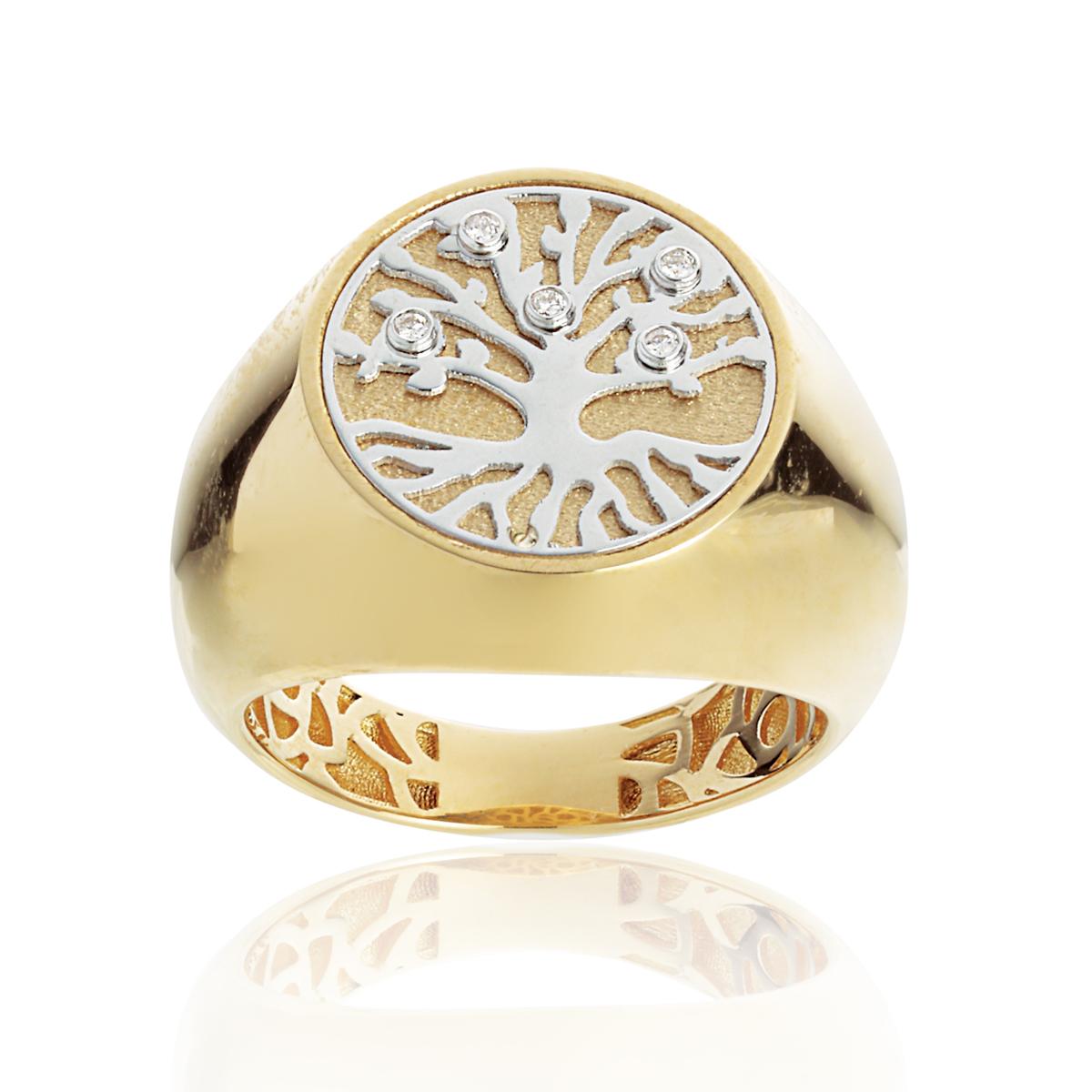 Anello in oro 18kt albero della vita, con diamanti  - AD817