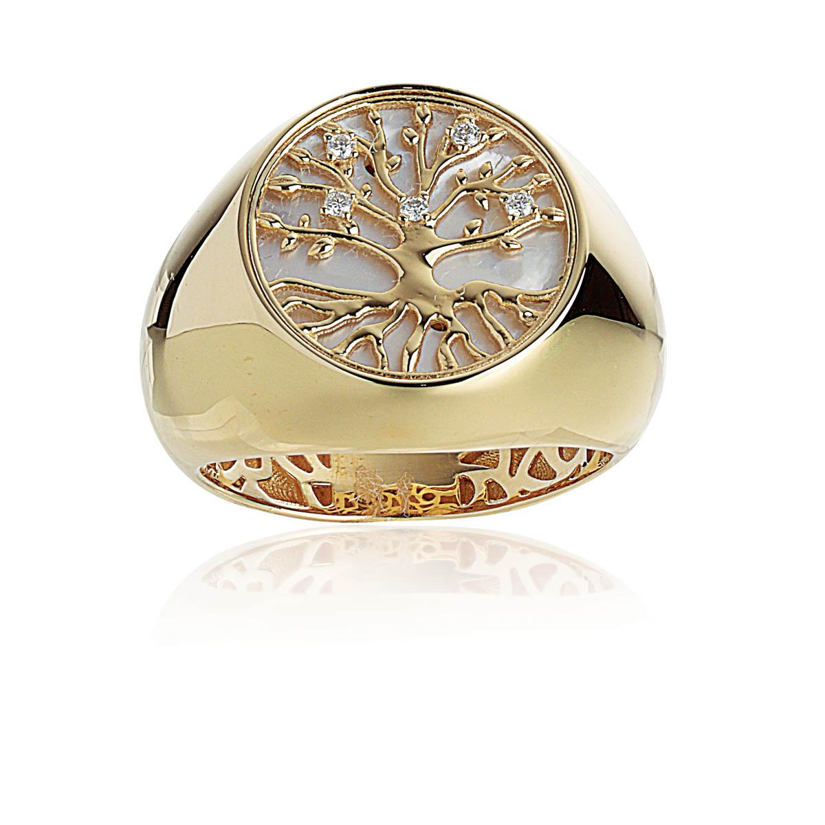 Anello in oro 18kt albero della vita, con diamanti  - AD837