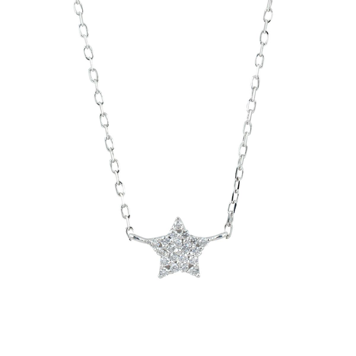 Collana in oro bianco 18 kt stella con pavé di diamanti - CD477-LB