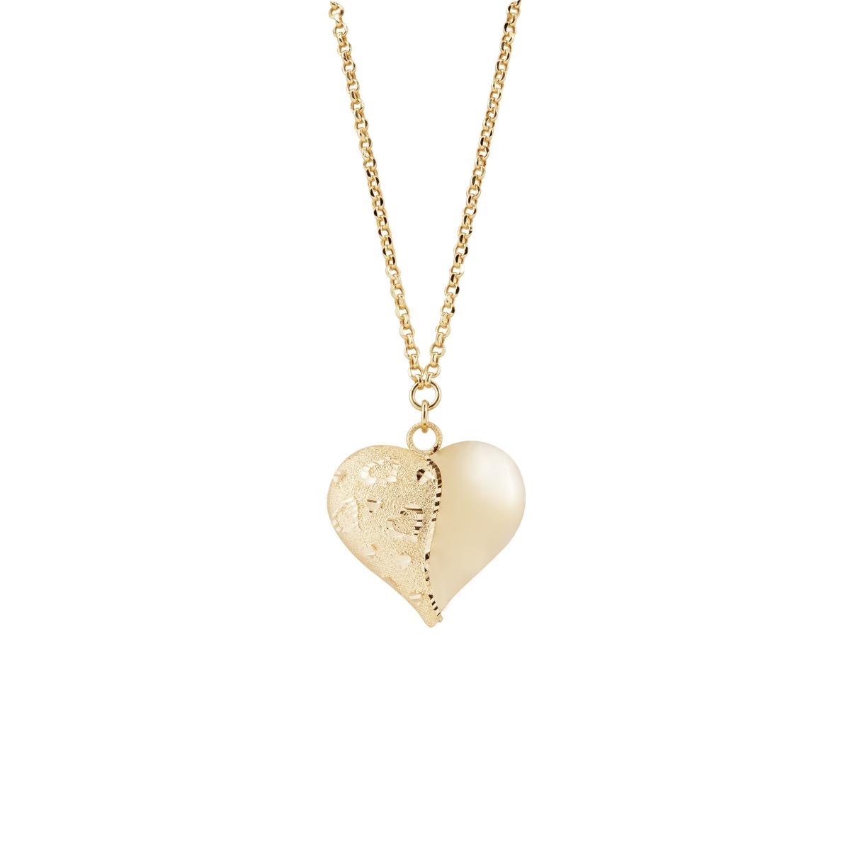 Collana con cuore pendente lucido e satinato in oro 18kt - CEA2059