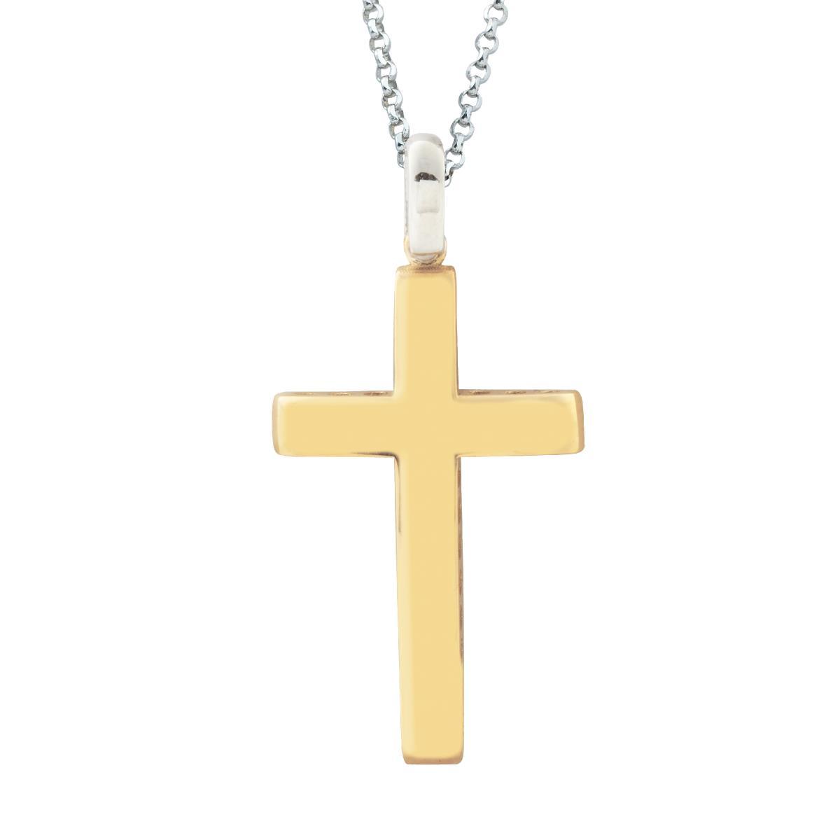 Collana con catena in oro bianco e croce in oro giallo lucido 18kt - CEA2472-LO