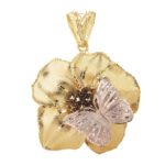 Pendente Petunia con Farfalla bicolore satinato in oro 18kt - DE3943