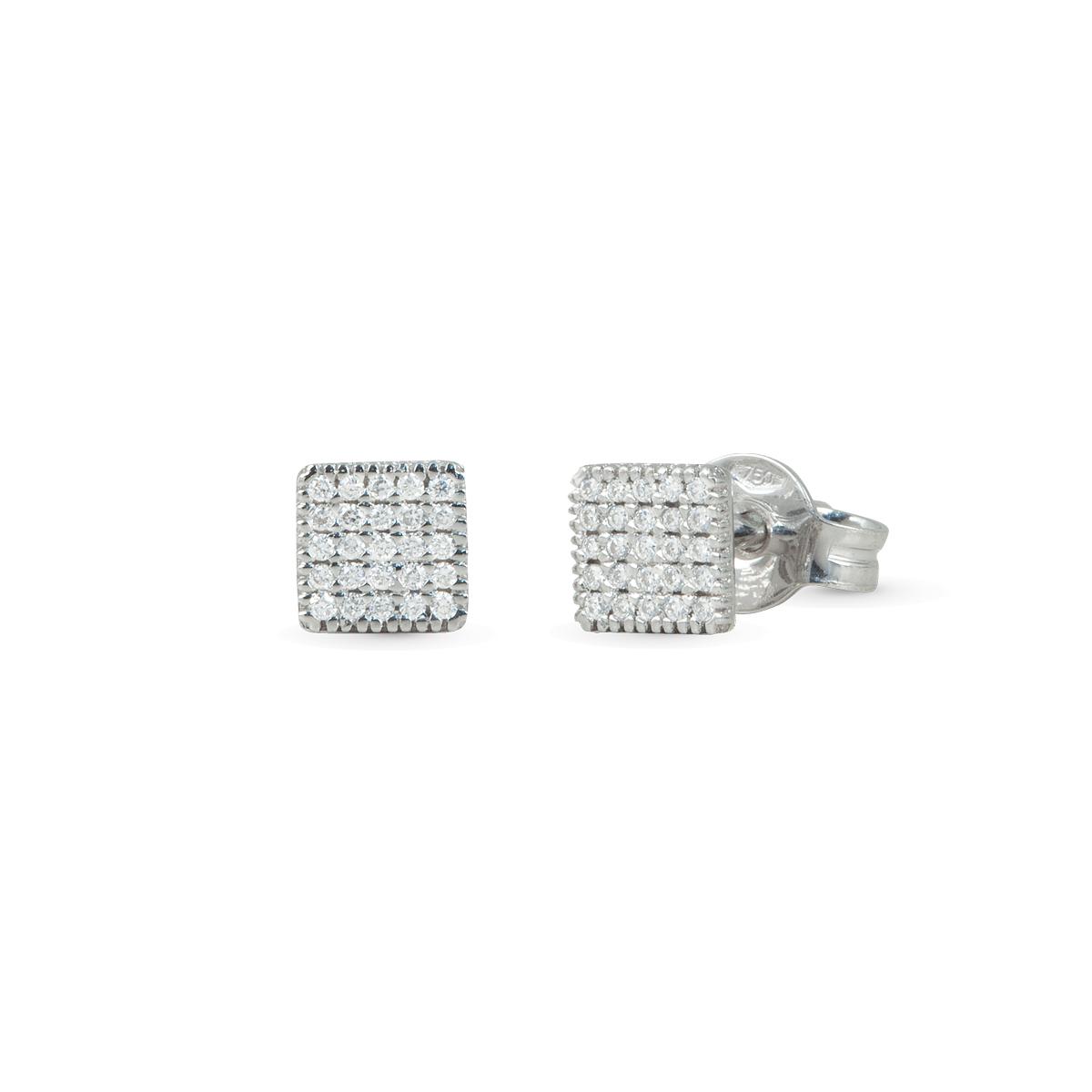 Orecchini in oro bianco 18 kt quadrato con pavé di diamanti - OD287-LB