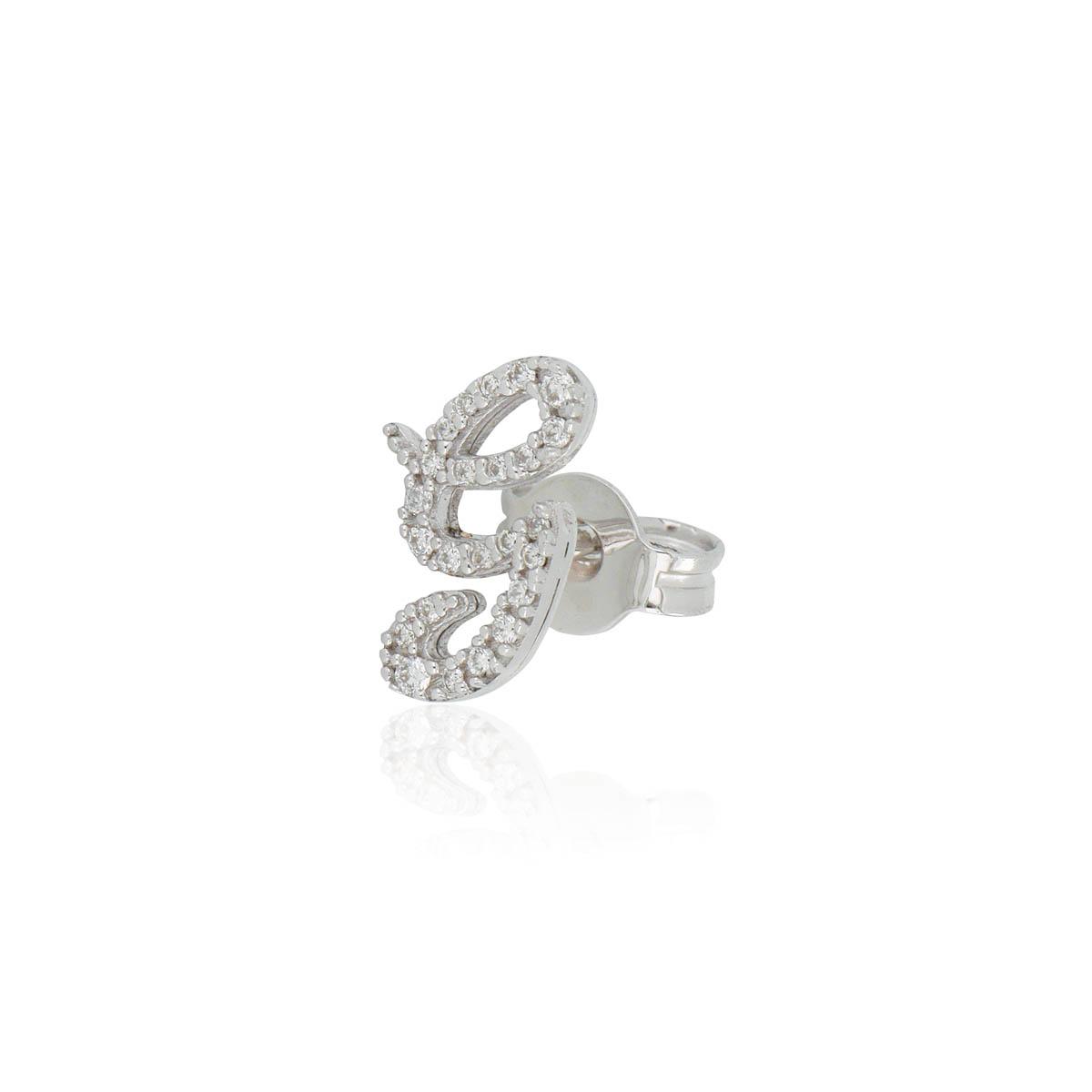 Mono orecchino in oro bianco 18kt, con iniziale o numero personalizzabile in diamanti -  - OD452