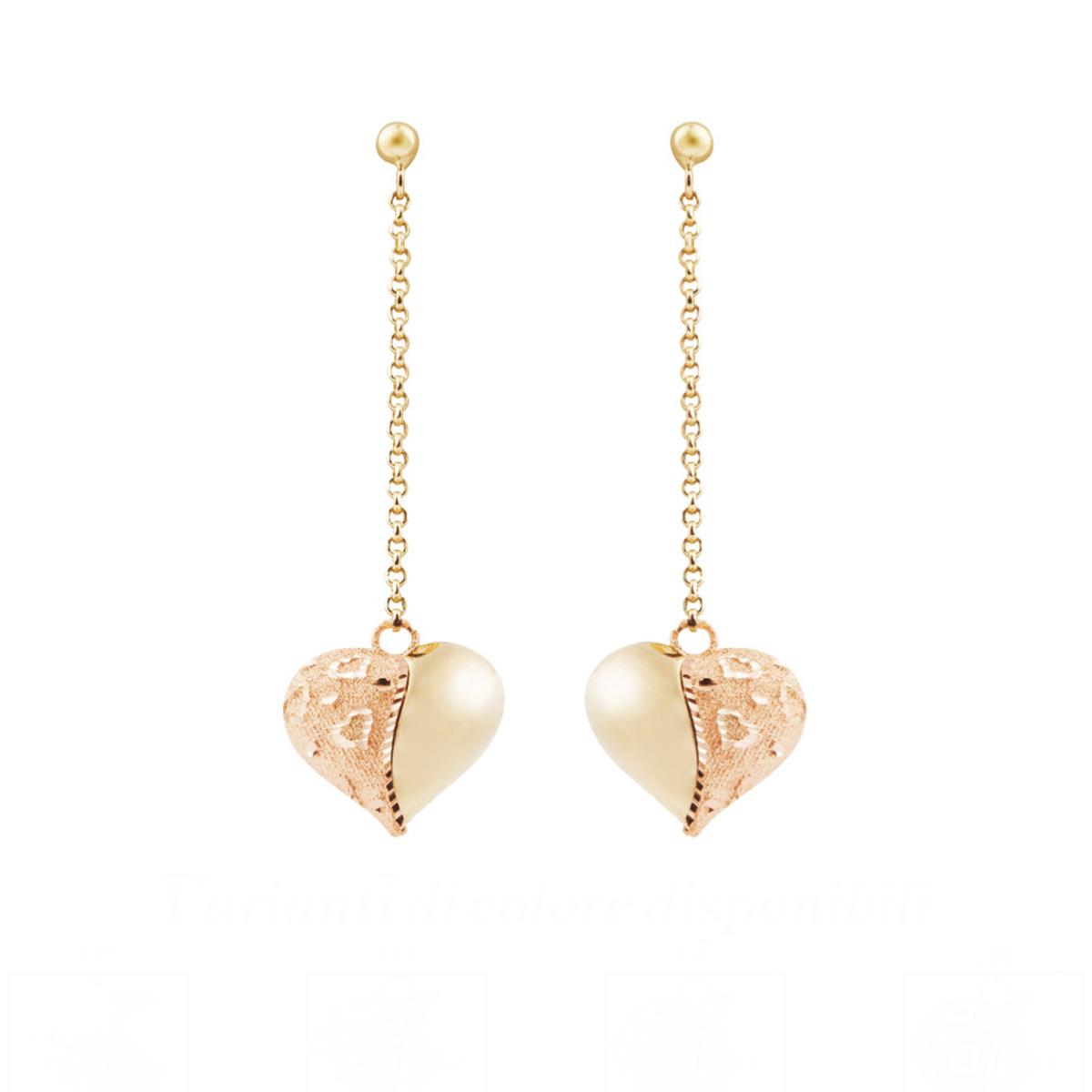 Orecchini catena con cuore pendente lucido e satinato in oro 18kt - OE4101