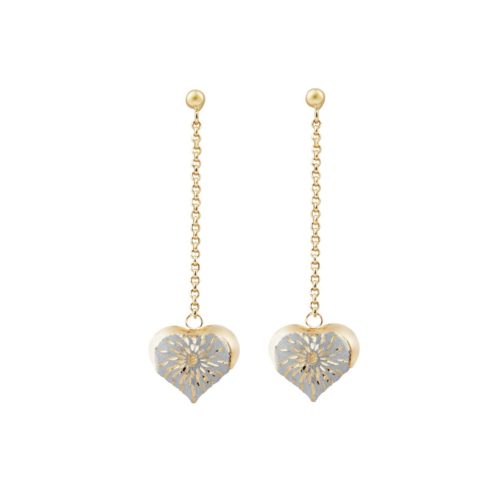 Orecchini catena con cuore pendente lucido e satinato in oro 18kt - OE4102