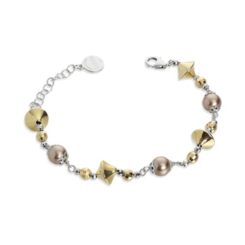 Bracciale in argento 925 rodiato e dorato con perle  - ZBR636-LN