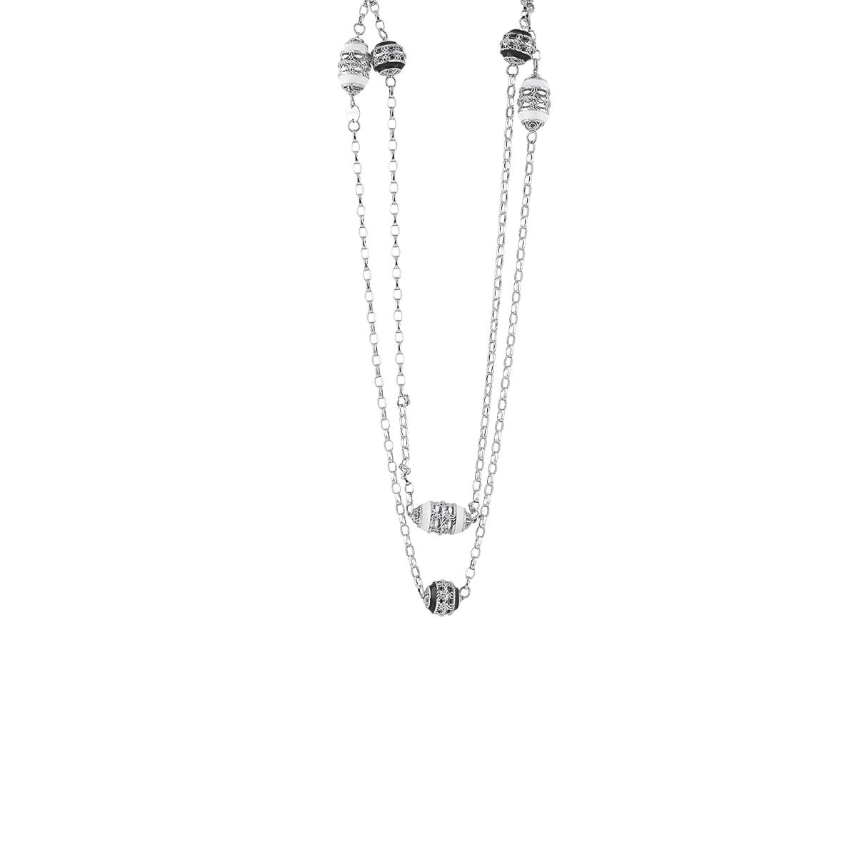 Collana Chanel in argento 925 rodiata e smaltata - ZCL969-MB