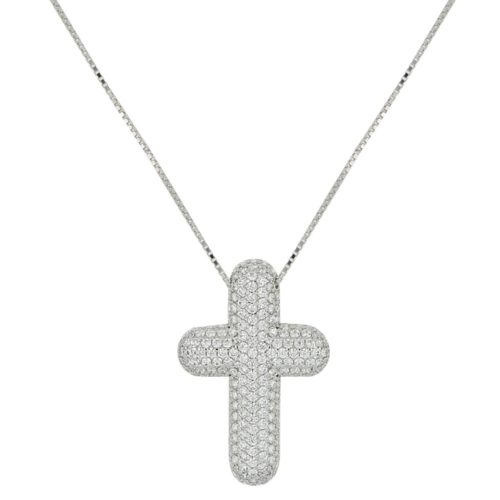 Collana a croce in argento 925 rodiata con zirconi bianchi - ZCL1404/BI-LB