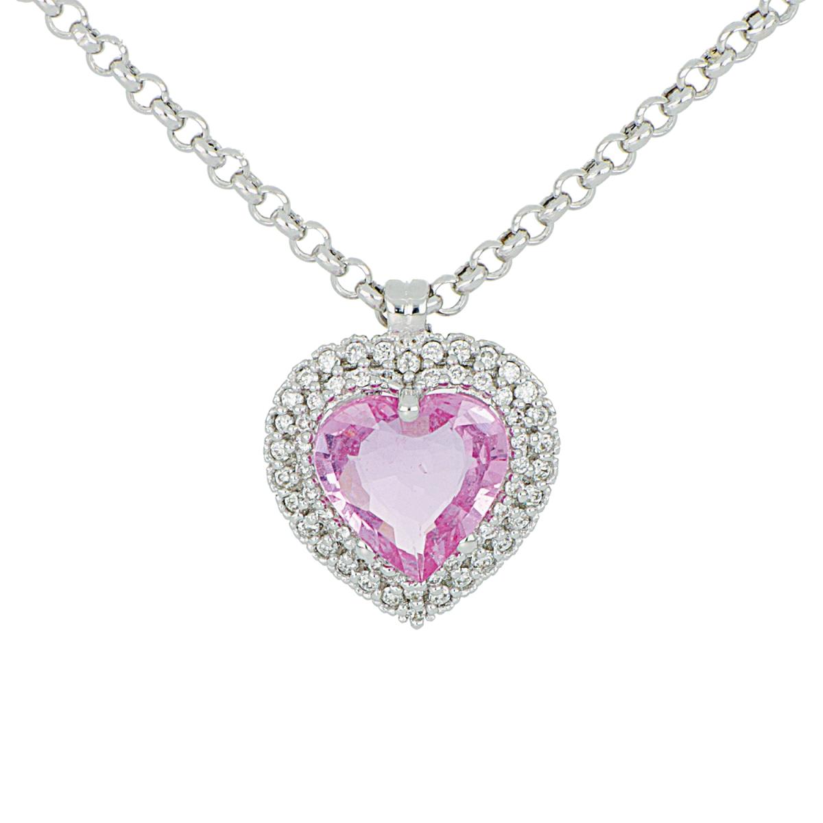 Collana in oro bianco 18kt con diamanti e zaffiri rosa a cuore - CD436/ZR-LB