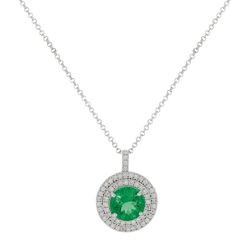 Collana in oro bianco 18kt con diamanti e smeraldo naturale - CD655/SM-LB
