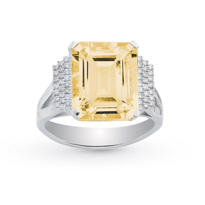 Anello in oro bianco 18kt con diamanti e pietra semipreziosa naturale centrale - AD532/