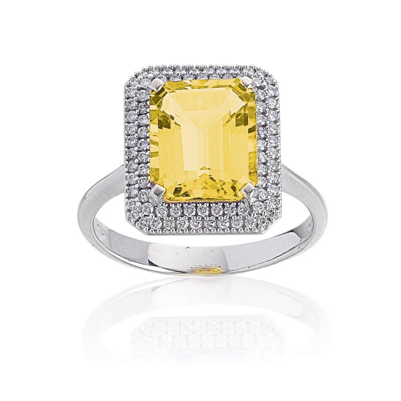 Anello in oro bianco 18kt con diamanti e pietra semipreziosa naturale centrale - AD668/