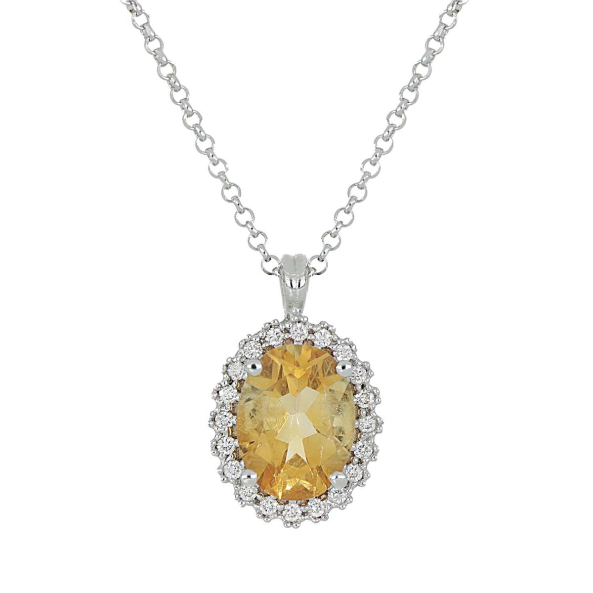 Collana in oro bianco 18kt con diamanti e pietra preziosa centrale - CD481/