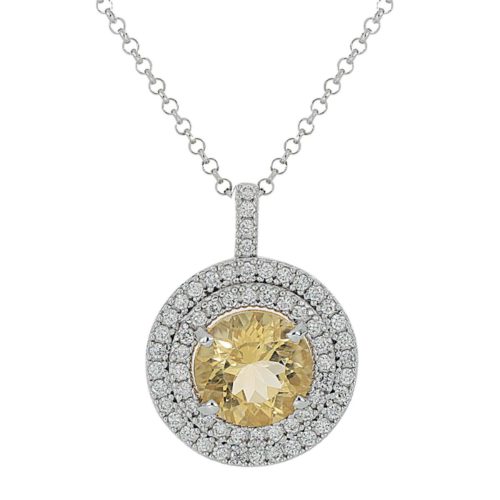 Collana in oro bianco 18kt con diamanti e pietra semipreziosa naturale centrale - CD655/
