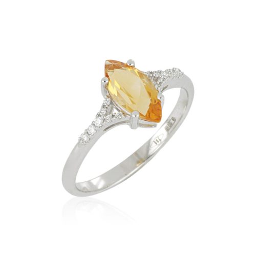 Anello in oro bianco 18kt con diamanti e pietra preziosa centrale - AD1006/