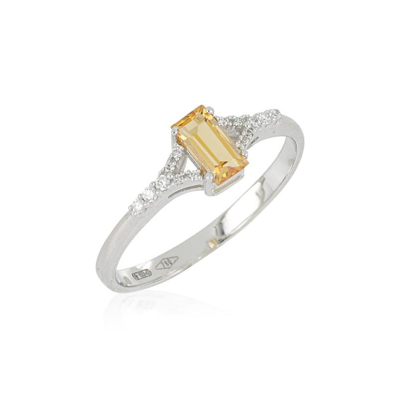 Anello in oro bianco 18kt con diamanti e pietra preziosa centrale - AD1007/