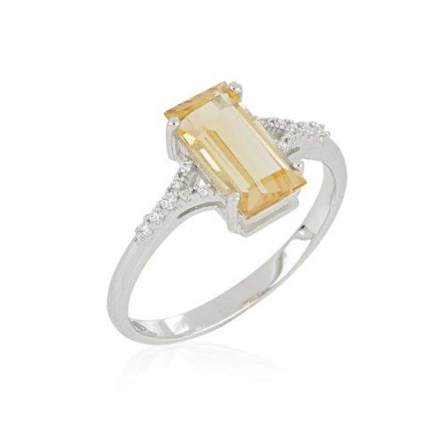 Anello in oro bianco 18kt con diamanti e pietra preziosa centrale - AD1009/