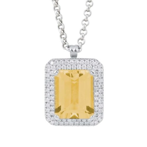 Collana in oro bianco 18kt con diamanti e pietra preziosa centrale - CD445/
