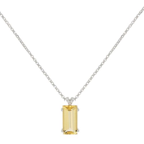 Collana in oro bianco 18kt con diamanti e pietra preziosa centrale - CD659/