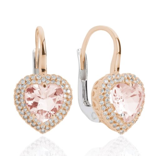 Orecchini in oro bianco e rosa 18 kt, a monachella con morganite a cuore e diamanti - OD324/MO-LH