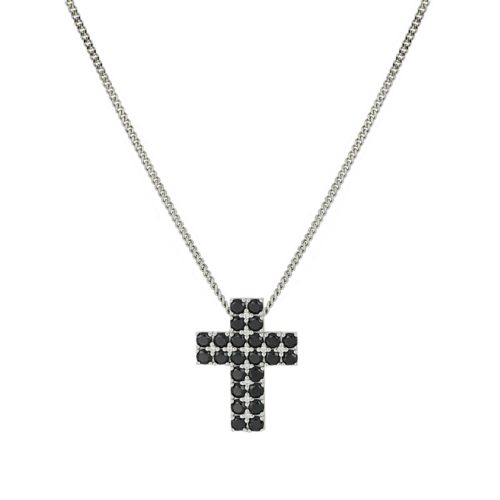 Collana a croce in argento 925 rodiata con zirconi disponibili in vari colori  - ZCL1403